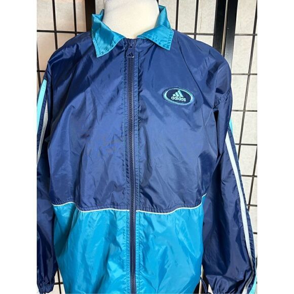 Adidas Blue Stripe Zip Up Windbreaker - Picture 2 of 7